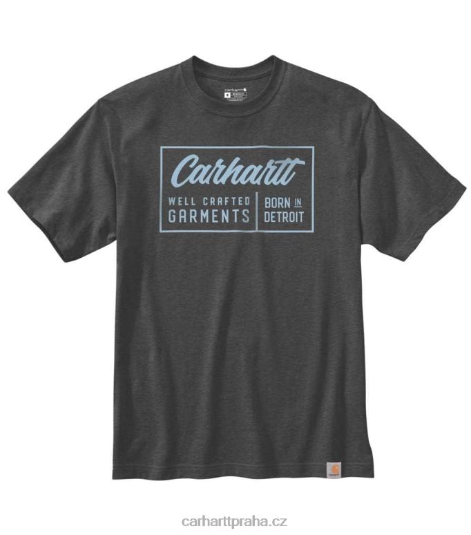 muži uvolněné střihové tričko vysoké hmotnosti s krátkým rukávem s grafikou Carhartt 8BL8V136 uhlíkový vřes