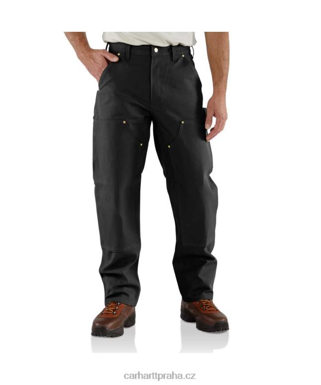 muži Volný střih pevné kachní pracovní kalhoty s dvojitým předním dílem Carhartt 8BL8V63 Černá