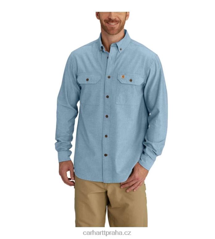 muži chambray košile s dlouhým rukávem střední hmotnosti uvolněného střihu Carhartt 8BL8V111 modrá chambray