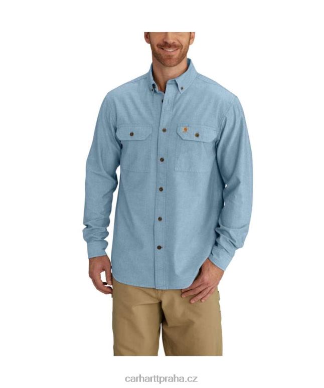 muži chambray košile s dlouhým rukávem střední hmotnosti uvolněného střihu Carhartt 8BL8V111 modrá chambray