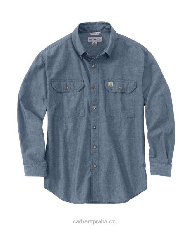 muži chambray košile s dlouhým rukávem střední hmotnosti uvolněného střihu Carhartt 8BL8V111 modrá chambray