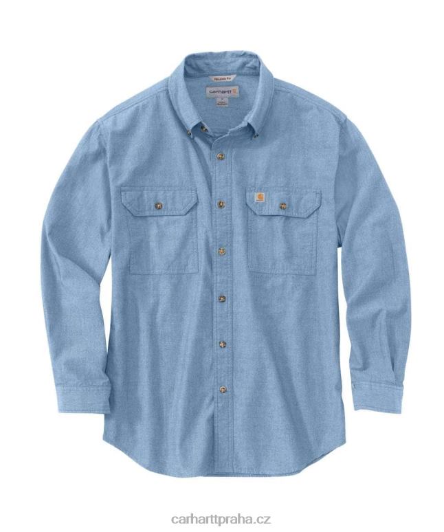 muži chambray košile s dlouhým rukávem střední hmotnosti uvolněného střihu Carhartt 8BL8V111 modrá chambray