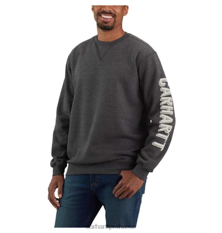 muži mikina s grafickým rukávem s volným střihem střední váhy s posádkou Carhartt 8BL8V49 uhlíkový vřes