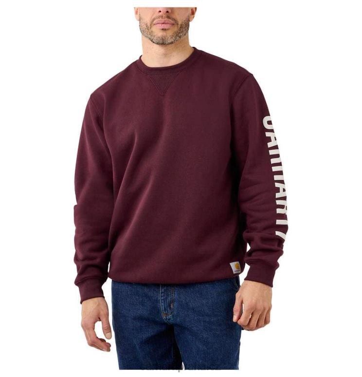 muži mikina s grafikou na rukávu s logem a rukávem střední váhy s volným střihem Carhartt 8BL8V41 uhlíkový vřes