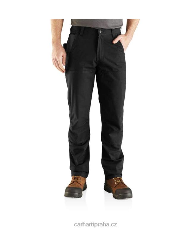 muži ocelové robustní flex uvolněné pracovní kalhoty s dvojitým předním dílem Carhartt 8BL8V57 Černá