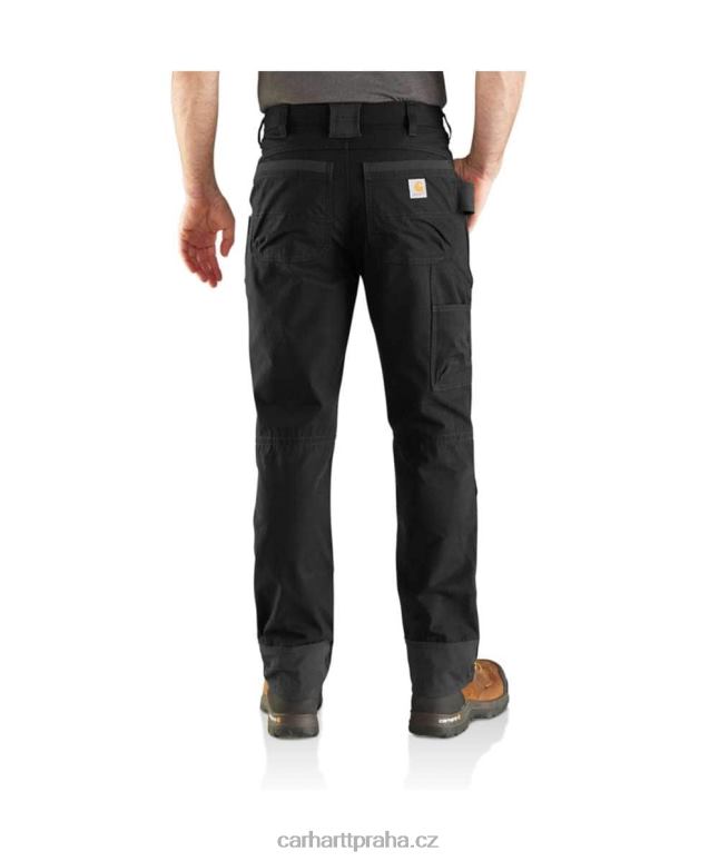 muži ocelové robustní flex uvolněné pracovní kalhoty s dvojitým předním dílem Carhartt 8BL8V57 Černá