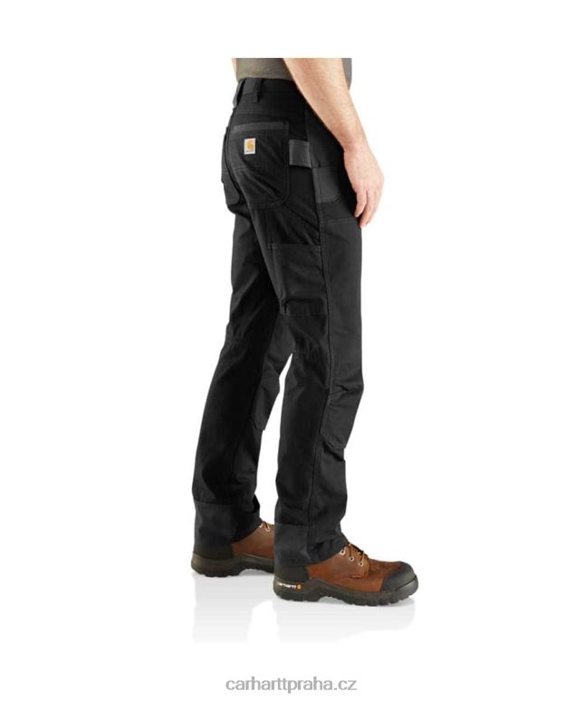 muži ocelové robustní flex uvolněné pracovní kalhoty s dvojitým předním dílem Carhartt 8BL8V57 Černá