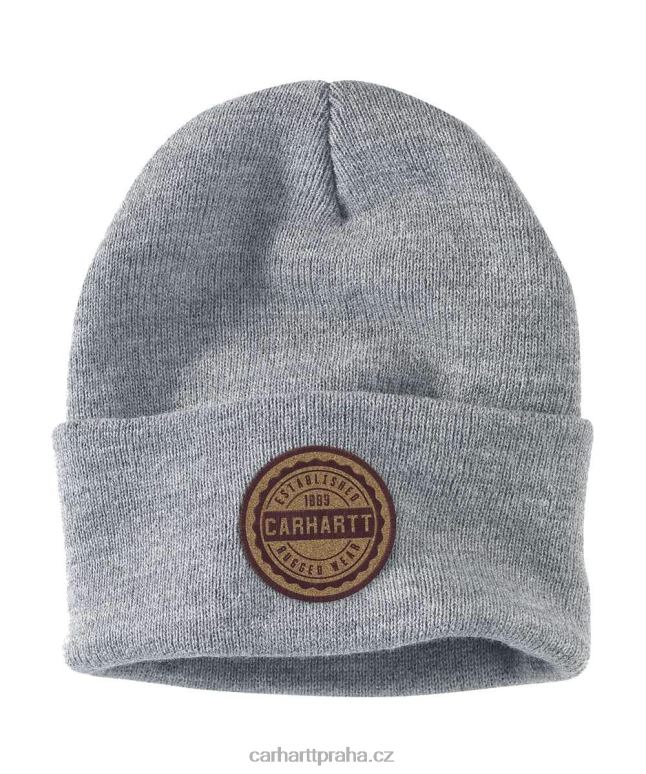 muži pletená odolná čepice s nášivkou Carhartt 8BL8V95 vřesově šedá