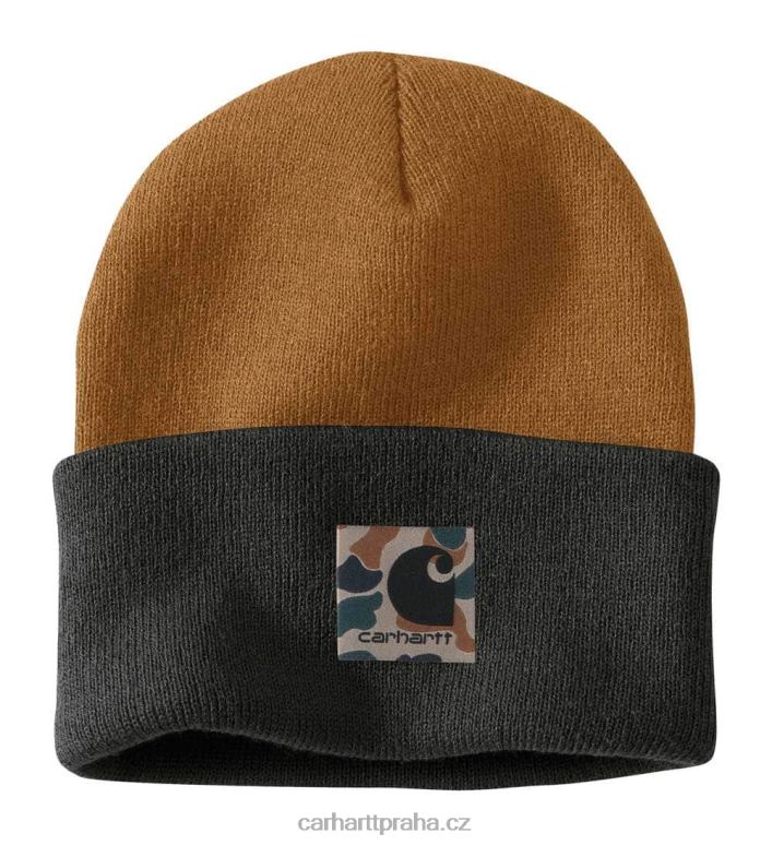 muži pletená čepice s camo patchem Carhartt 8BL8V96 carhartt hnědá