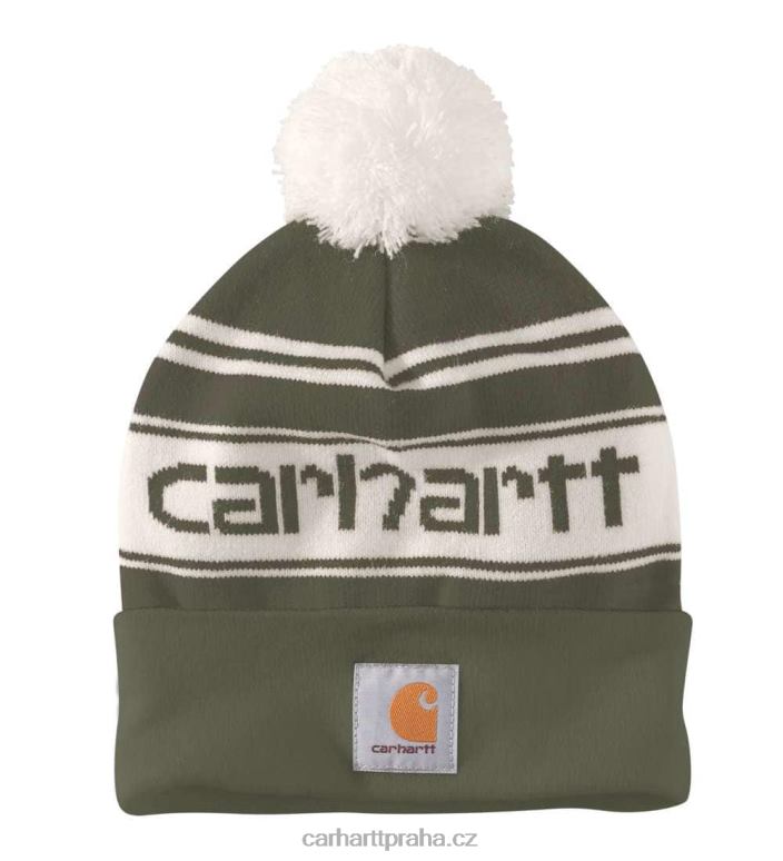 muži pletená čepice s pom-pom manžetou s logem Carhartt 8BL8V101 Arborvitae