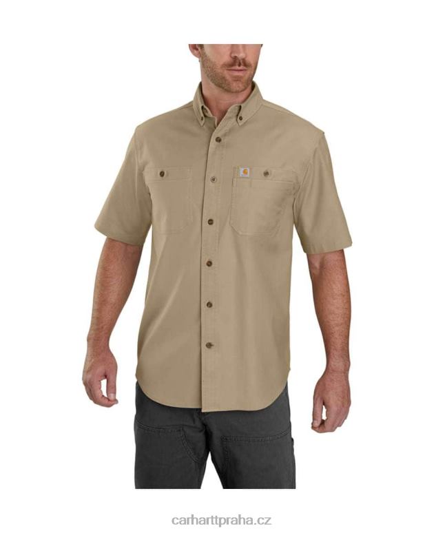 muži robustní flex rigby pracovní košile s krátkým rukávem Carhartt 8BL8V113 tmavě khaki