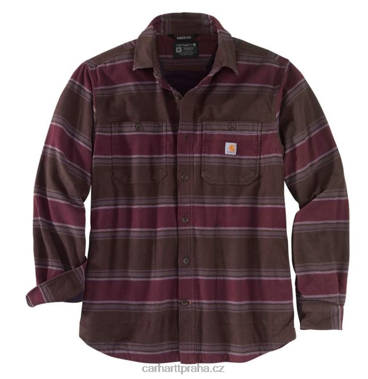 muži robustní flex uvolněná košile střední váhy s flanelovou fleecovou podšívkou Carhartt 8BL8V30 tmavě hnědý pruh
