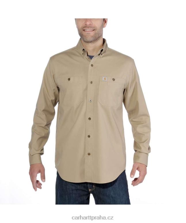 muži robustní flex uvolněná plátěná košile střední hmotnosti s dlouhým rukávem Carhartt 8BL8V115 tmavě khaki