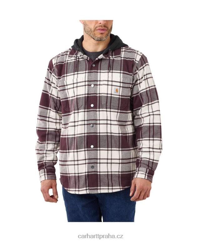 muži robustní flex uvolněný střih flanel fleece podšitá košile s kapucí jac Carhartt 8BL8V21 jilm