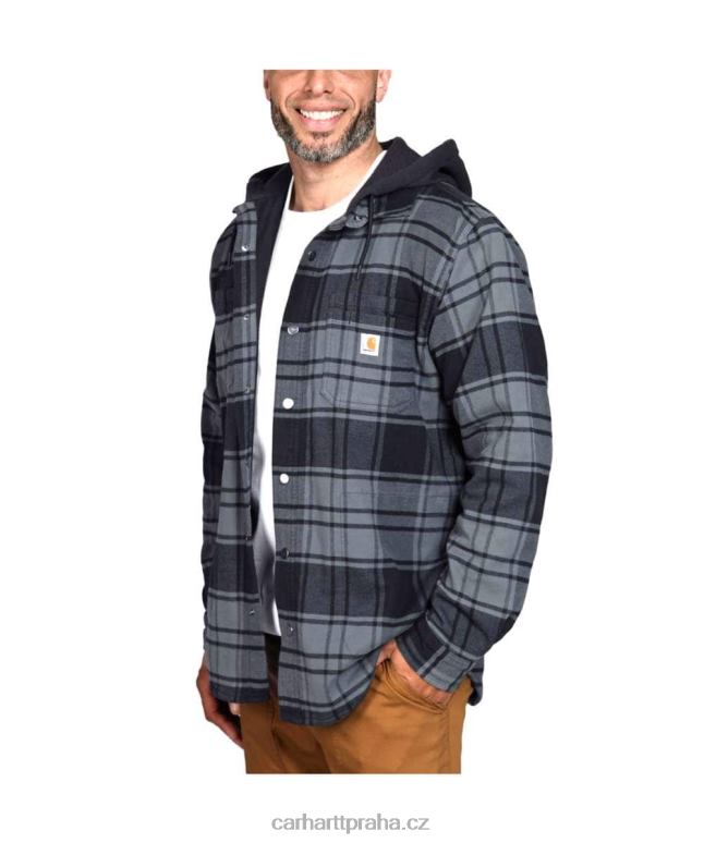 muži robustní flex uvolněný střih flanel fleece podšitá košile s kapucí jac Carhartt 8BL8V21 jilm