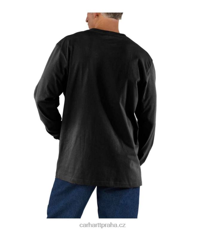 muži tričko volného střihu těžké váhy s dlouhým rukávem a kapsou Carhartt 8BL8V123 Černá