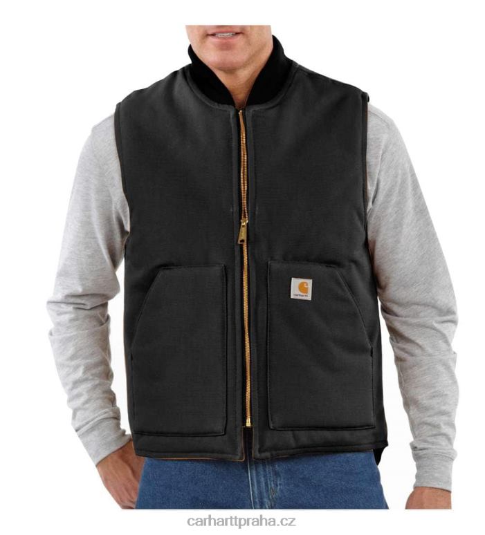 muži uvolněná pevná kachní vesta se zatepleným žebrovaným límcem Carhartt 8BL8V105 Černá