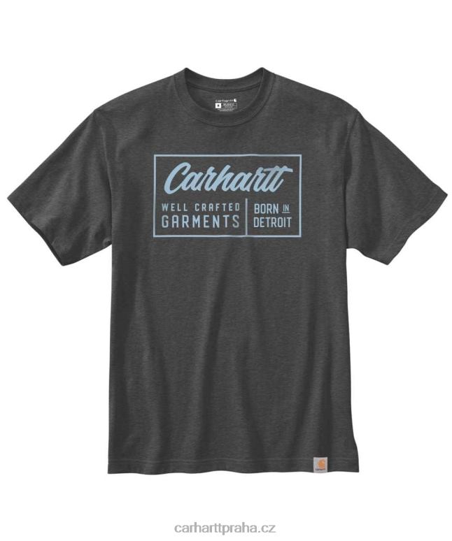 muži uvolněné střihové tričko vysoké hmotnosti s krátkým rukávem s grafikou Carhartt 8BL8V136 uhlíkový vřes