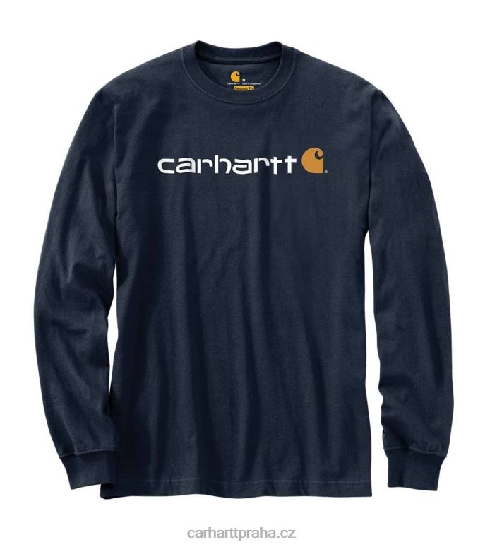muži uvolněné tričko těžké váhy s dlouhým rukávem a grafickým logem Carhartt 8BL8V128 Černá
