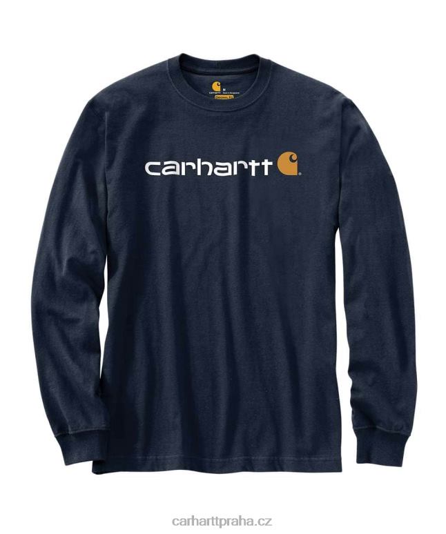 muži uvolněné tričko těžké váhy s dlouhým rukávem a grafickým logem Carhartt 8BL8V128 Černá