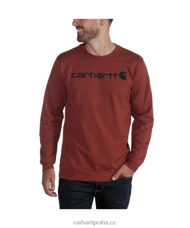 muži uvolněné tričko těžké váhy s dlouhým rukávem a grafickým logem Carhartt 8BL8V128 Černá
