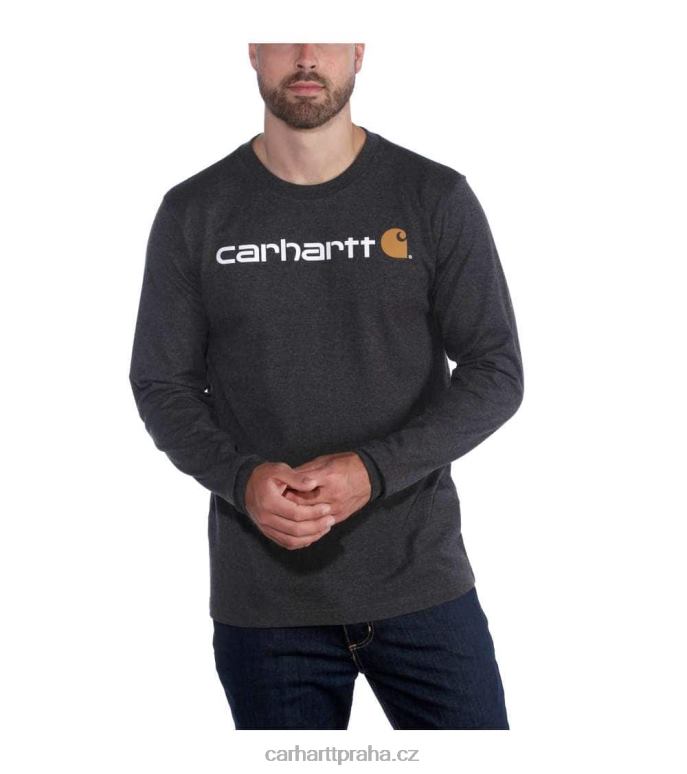 muži uvolněné tričko těžké váhy s dlouhým rukávem a grafickým logem Carhartt 8BL8V128 Černá