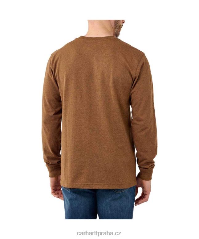 muži uvolněné tričko těžké váhy s dlouhým rukávem a grafickým logem Carhartt 8BL8V141 naolejovaný ořechový vřes