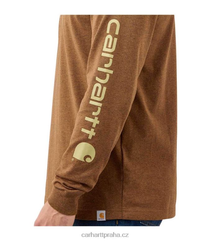 muži uvolněné tričko těžké váhy s dlouhým rukávem a grafickým logem Carhartt 8BL8V141 naolejovaný ořechový vřes