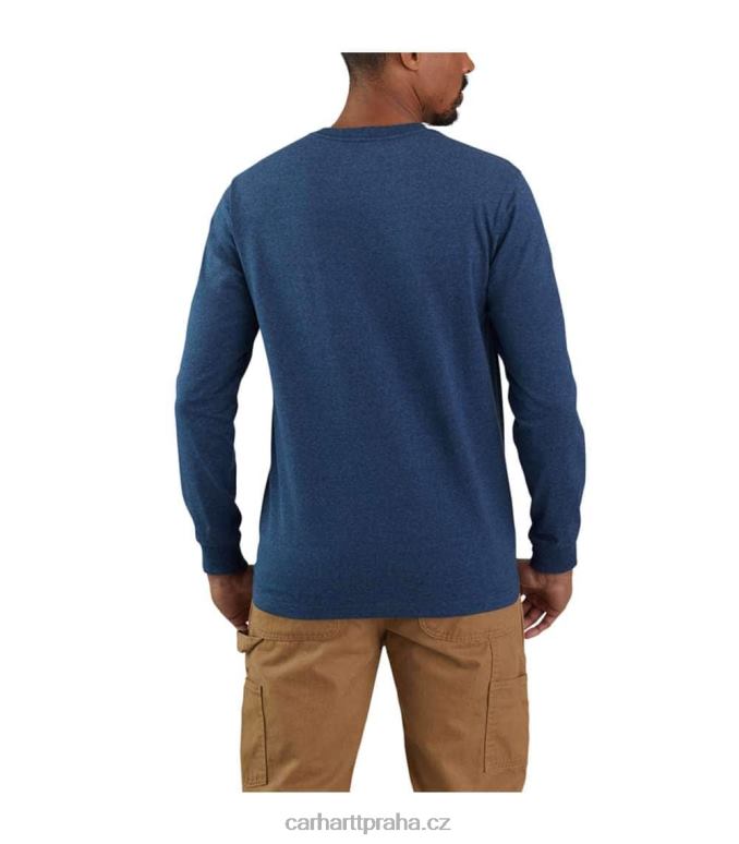 muži uvolněné tričko těžké váhy s dlouhým rukávem a grafickým logem Carhartt 8BL8V142 tmavě kobaltově modrý vřes