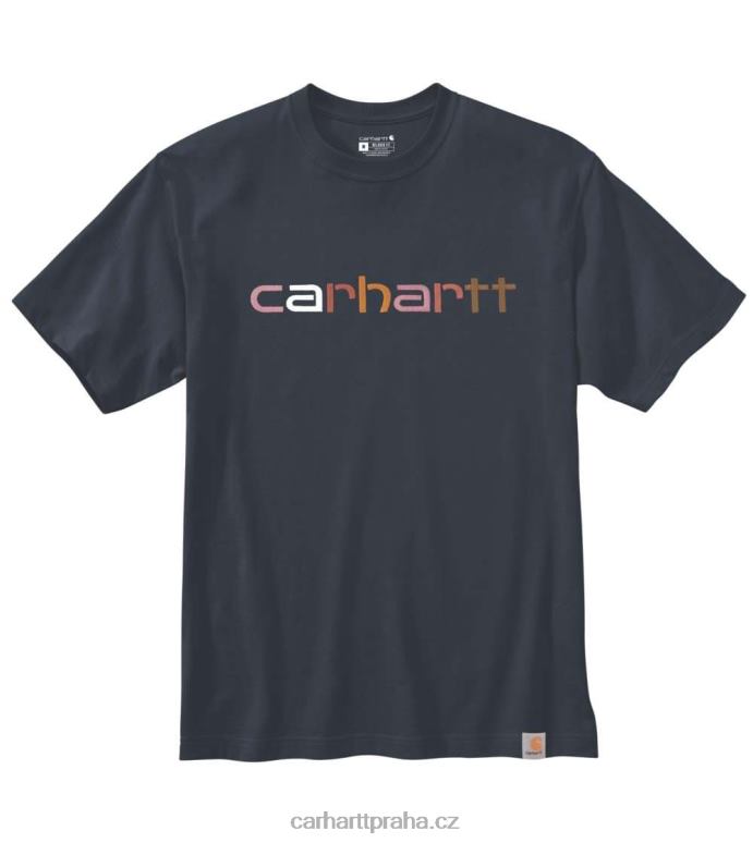 muži uvolněné tričko těžké váhy s krátkým rukávem a grafickým logem Carhartt 8BL8V121 námořnictvo