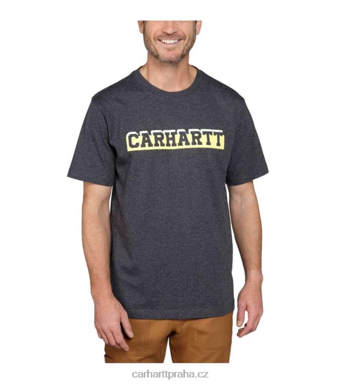 muži uvolněné tričko těžké váhy s krátkým rukávem a grafickým logem Carhartt 8BL8V122 uhlíkový vřes