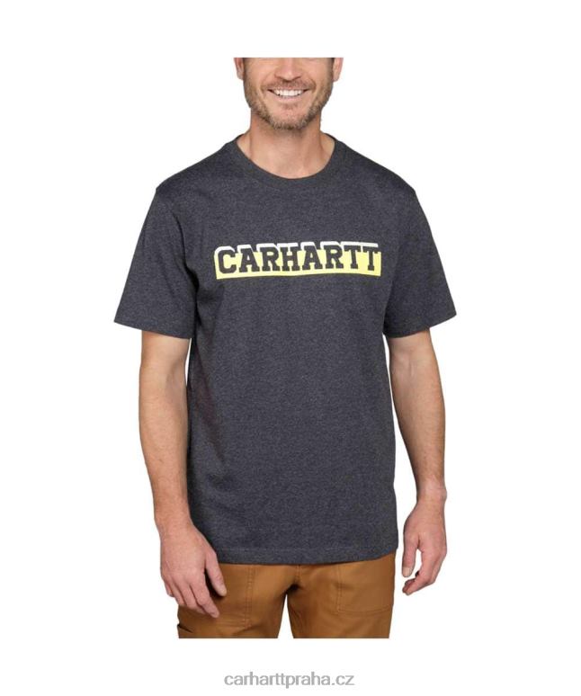 muži uvolněné tričko těžké váhy s krátkým rukávem a grafickým logem Carhartt 8BL8V122 uhlíkový vřes