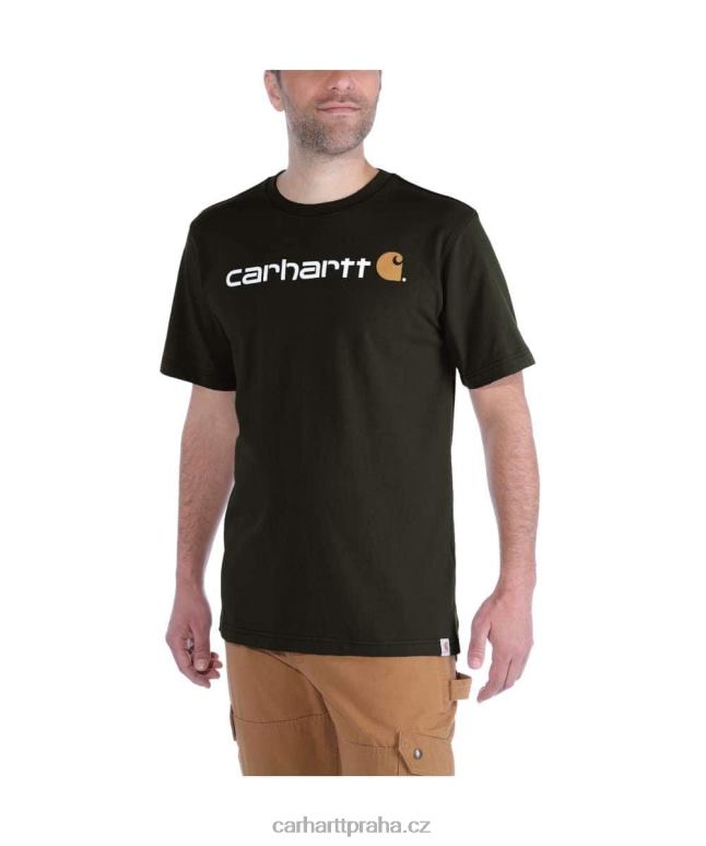 muži uvolněné tričko těžké váhy s krátkým rukávem a grafickým logem Carhartt 8BL8V127 alpský modrý vřes