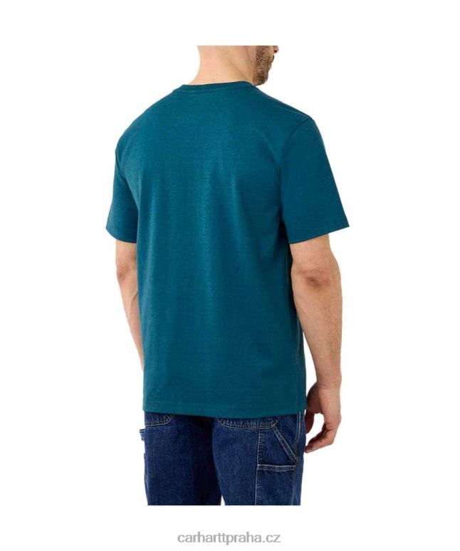 muži uvolněné tričko těžké váhy s krátkým rukávem a grafickým logem Carhartt 8BL8V127 alpský modrý vřes