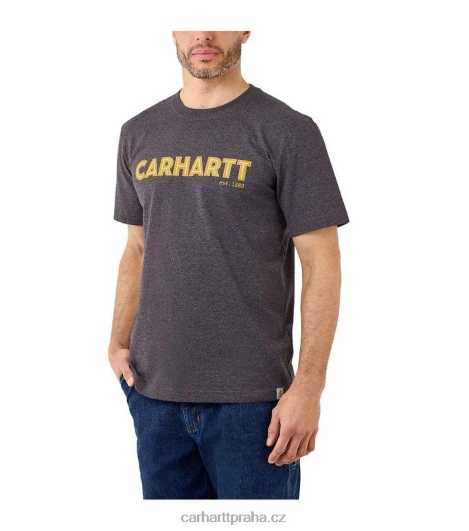 muži uvolněné tričko těžké váhy s krátkým rukávem a grafickým logem Carhartt 8BL8V134 uhlíkový vřes