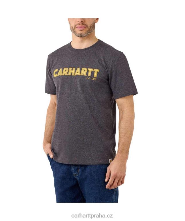 muži uvolněné tričko těžké váhy s krátkým rukávem a grafickým logem Carhartt 8BL8V134 uhlíkový vřes