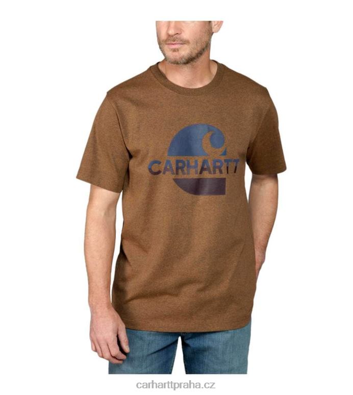 muži uvolněného střihu těžké tričko s krátkým rukávem „c“ s grafikou Carhartt 8BL8V119 Černá