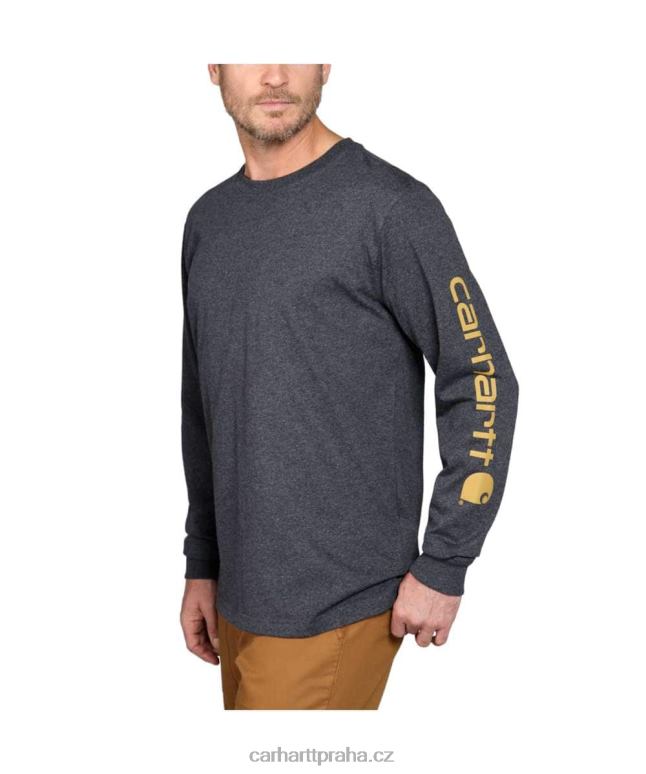muži uvolněný střih těžké tričko s dlouhým rukávem a grafickým logem na rukávu Carhartt 8BL8V130 Černá