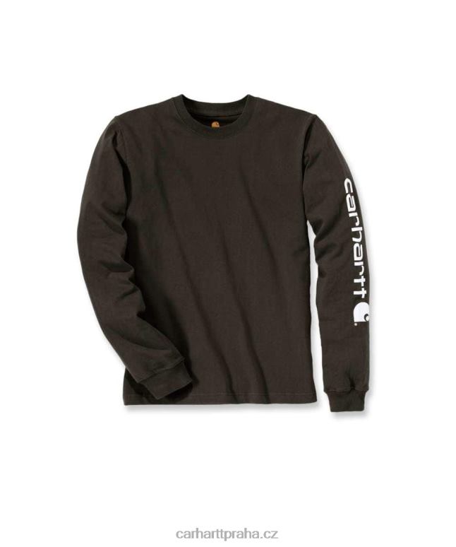 muži uvolněný střih těžké tričko s dlouhým rukávem a grafickým logem na rukávu Carhartt 8BL8V130 Černá