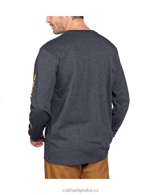 muži uvolněný střih těžké tričko s dlouhým rukávem a grafickým logem na rukávu Carhartt 8BL8V130 Černá
