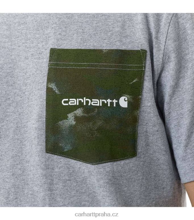 muži uvolněný střih těžkého trička s camo kapsou a krátkým rukávem Carhartt 8BL8V135 vřesově šedá
