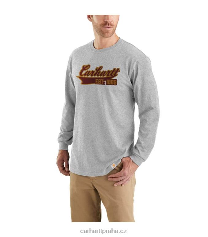 muži uvolněný střih těžkého trička s dlouhým rukávem s grafikou Carhartt 8BL8V143 vřesově šedá