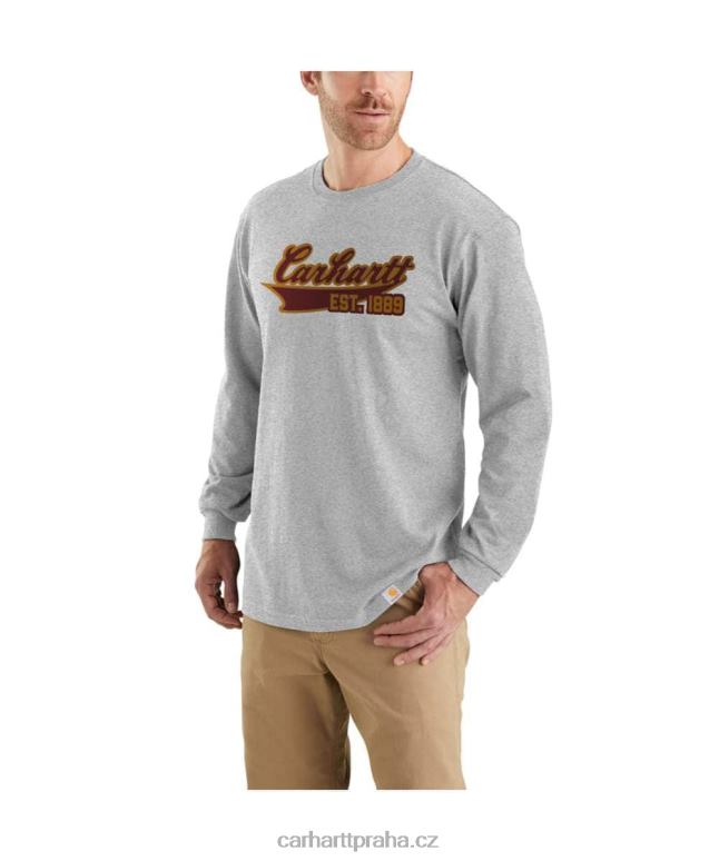 muži uvolněný střih těžkého trička s dlouhým rukávem s grafikou Carhartt 8BL8V143 vřesově šedá