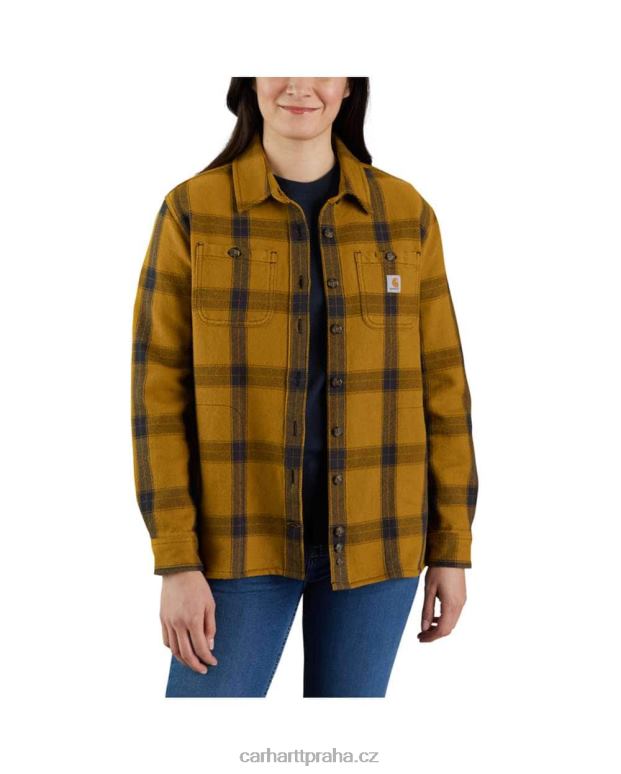 ženy Kostkovaná košile volného střihu těžké váhy s dlouhým rukávem Carhartt 8BL8V248 carhartt hnědá