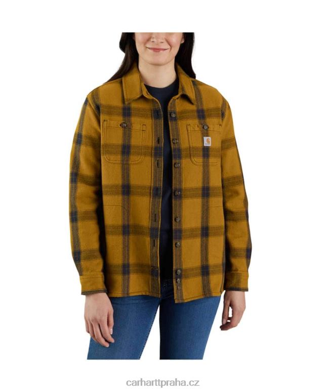 ženy Kostkovaná košile volného střihu těžké váhy s dlouhým rukávem Carhartt 8BL8V248 carhartt hnědá