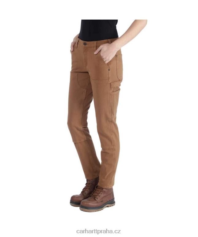 ženy robustní flex uvolněné keprové pracovní kalhoty s dvojitým předním dílem Carhartt 8BL8V202 Černá