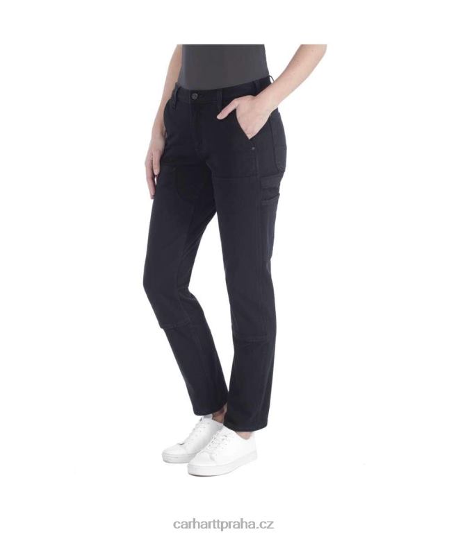 ženy robustní flex uvolněné keprové pracovní kalhoty s dvojitým předním dílem Carhartt 8BL8V202 Černá