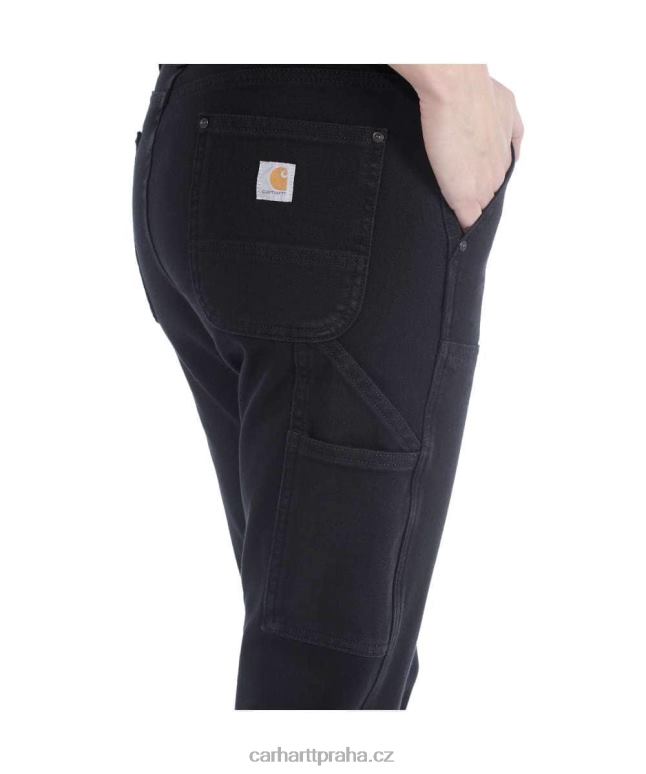 ženy robustní flex uvolněné keprové pracovní kalhoty s dvojitým předním dílem Carhartt 8BL8V202 Černá