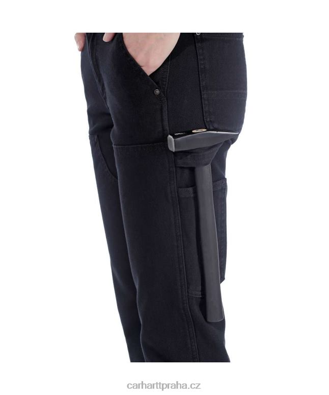 ženy robustní flex uvolněné keprové pracovní kalhoty s dvojitým předním dílem Carhartt 8BL8V202 Černá