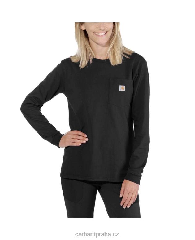 ženy tričko volného střihu těžké váhy s dlouhým rukávem a kapsou Carhartt 8BL8V229 Černá
